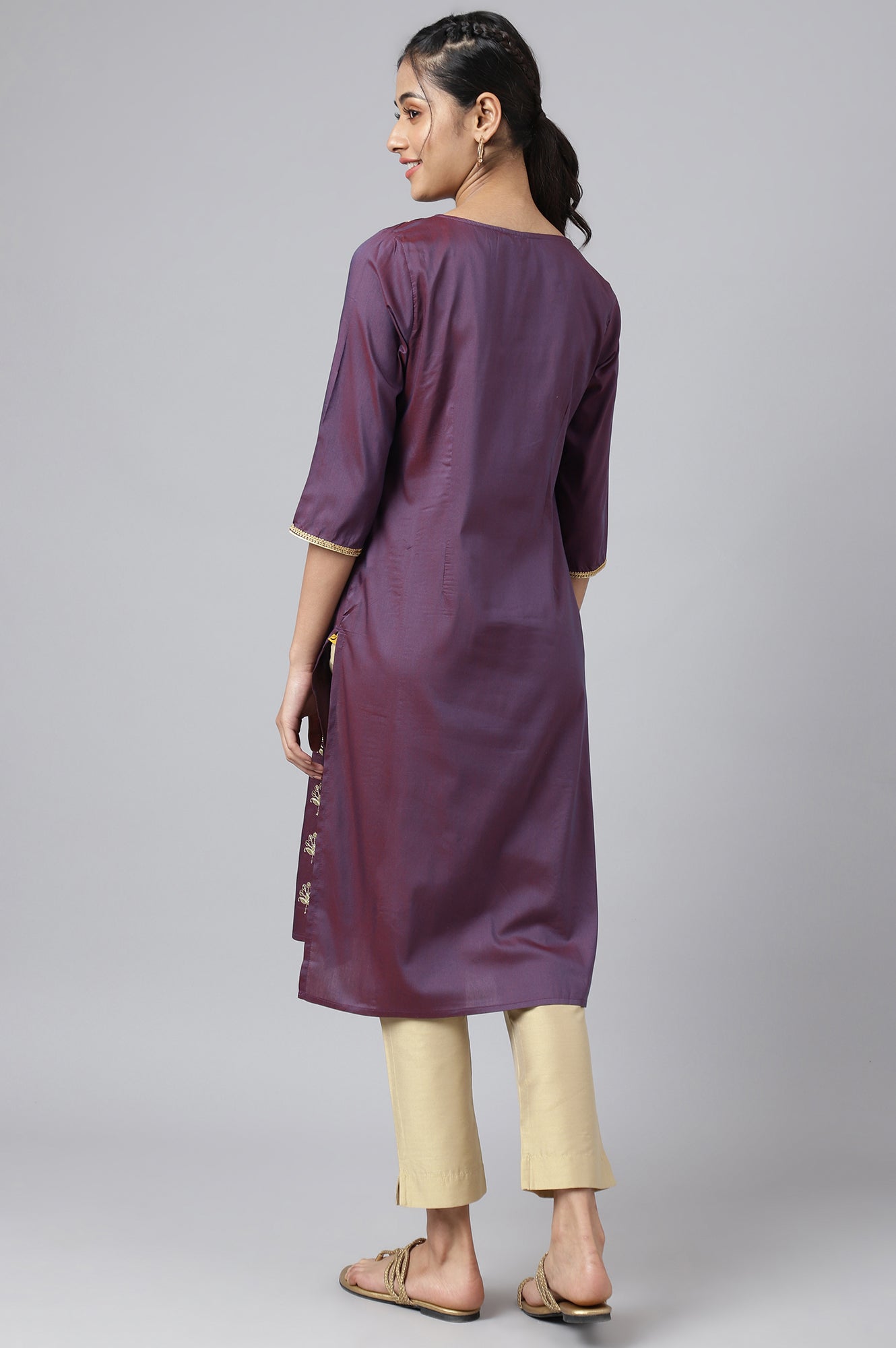 Purple Zari Embroidered Ethnic kurta