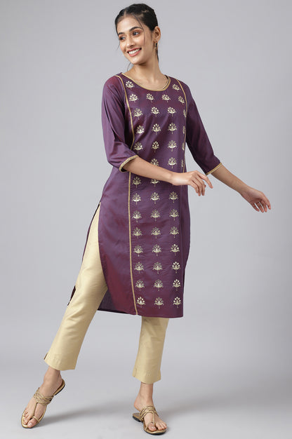 Purple Zari Embroidered Ethnic kurta