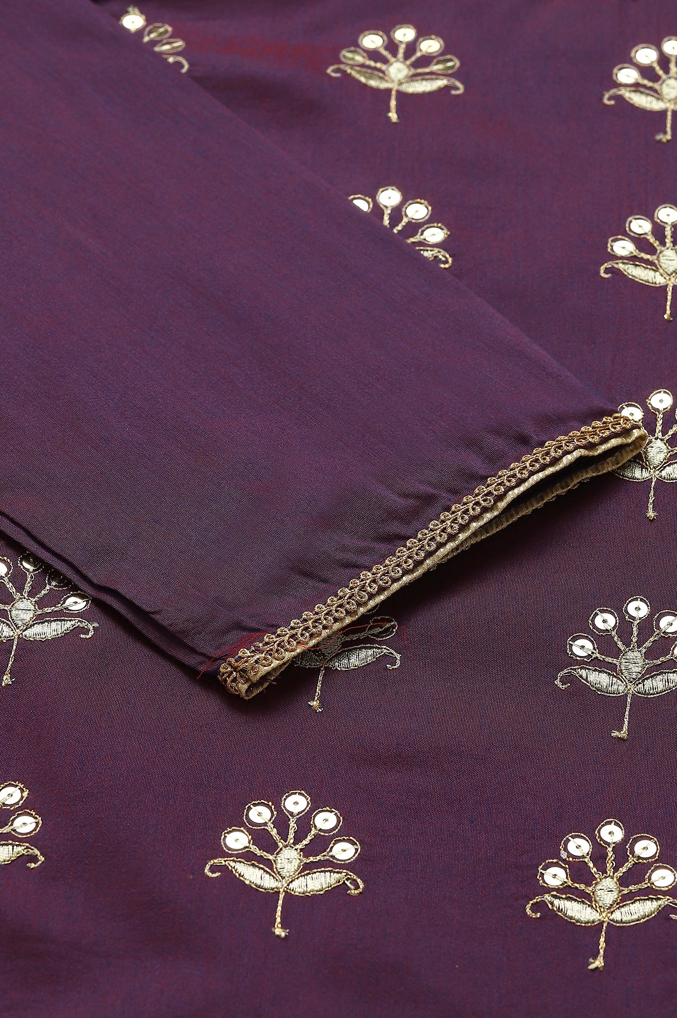 Purple Zari Embroidered Ethnic kurta