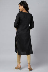Black Solid Embroidered Zari Straight Woven Kurta