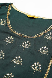Green Solid Embroidered Zari Straight Woven Kurta