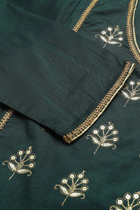 Green Solid Embroidered Zari Straight Woven Kurta