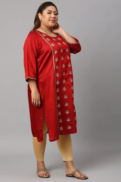 Red Zari Embroidered Plus Size LIVA kurta