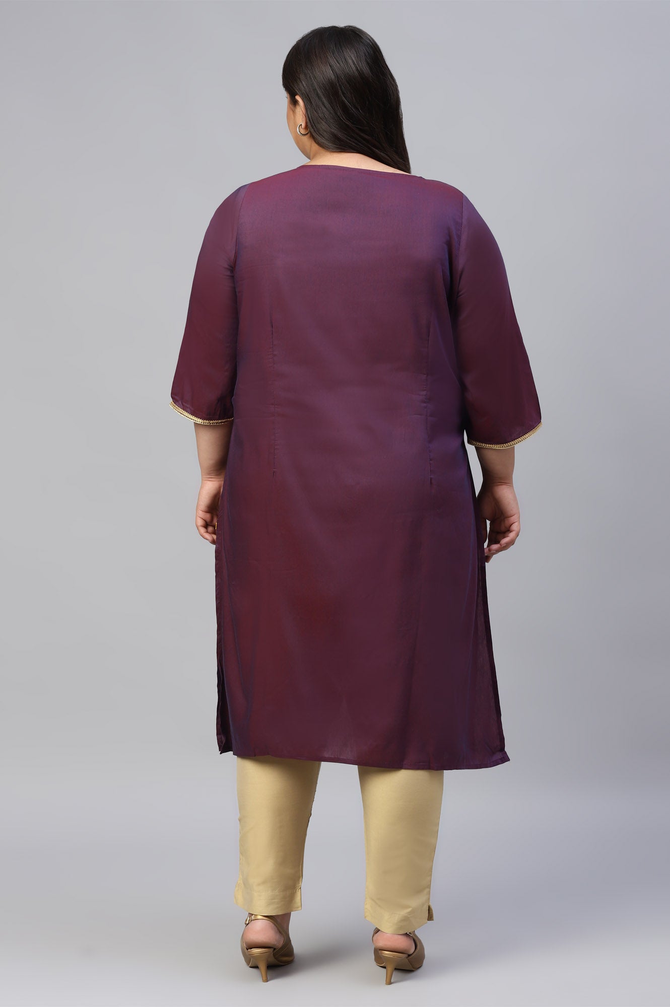 Purple Zari Embroidered Plus Size Liva kurta