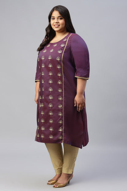 Purple Zari Embroidered Plus Size Liva kurta