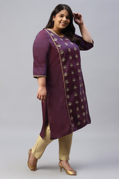 Purple Zari Embroidered Plus Size Liva kurta