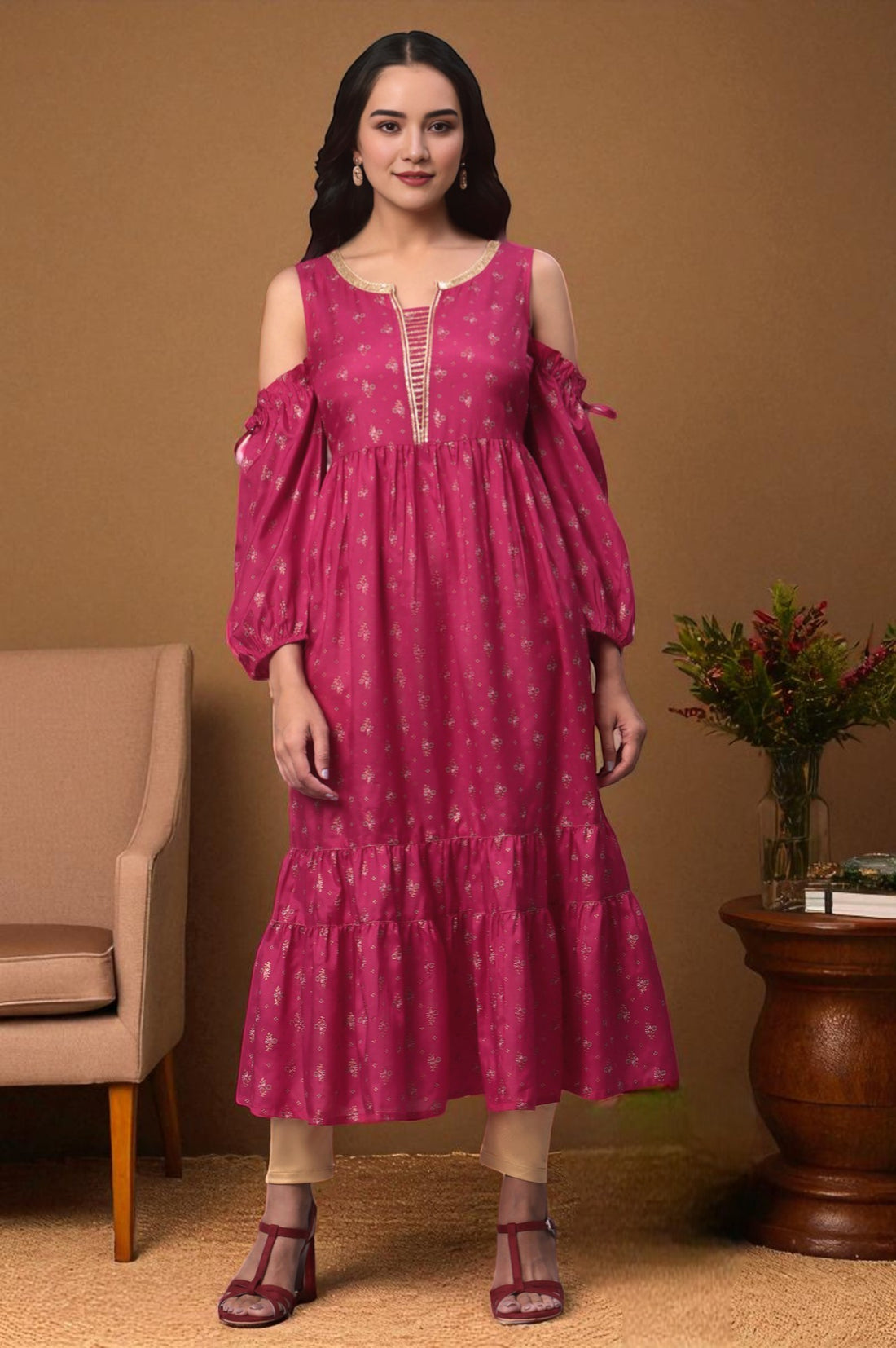 Pink Foil Printed Sequined kurta