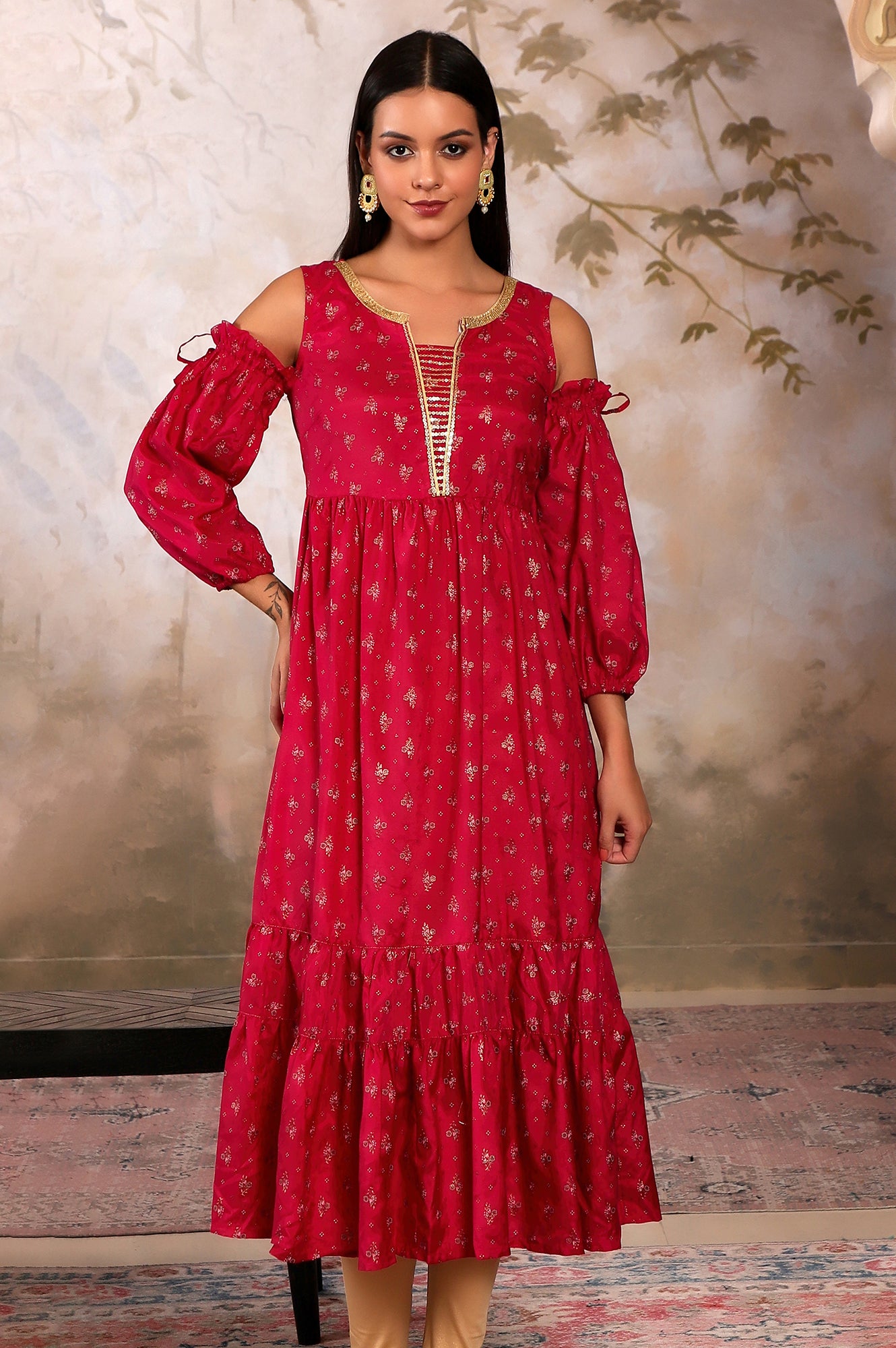 Pink Foil Printed Sequined kurta