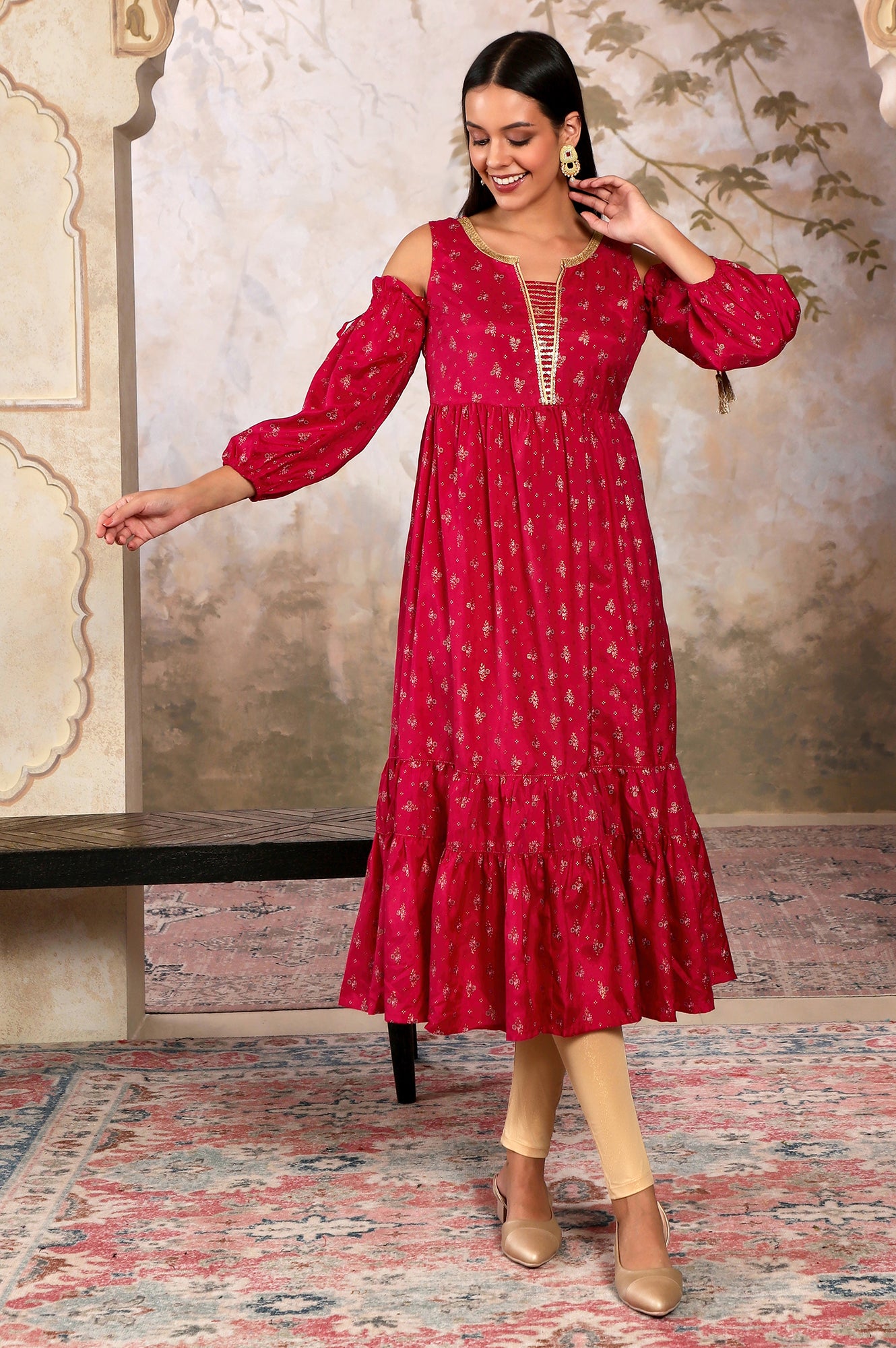 Pink Foil Printed Sequined kurta