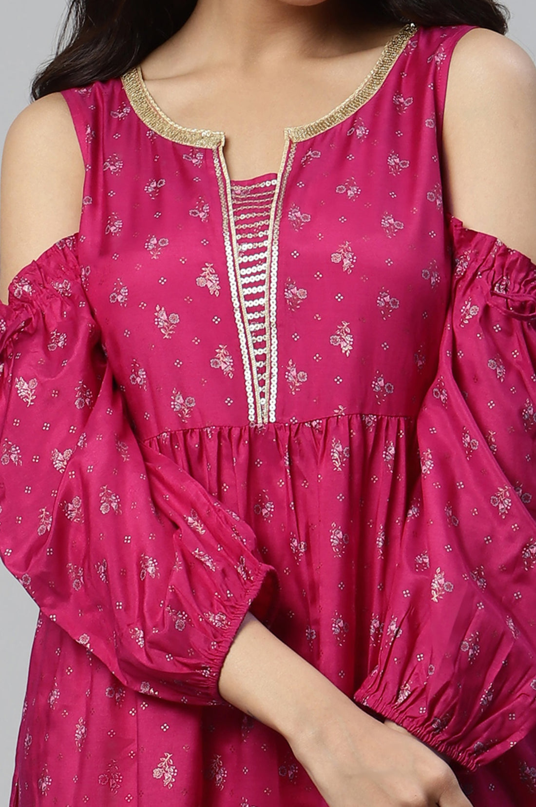 Pink Foil Printed Sequined kurta