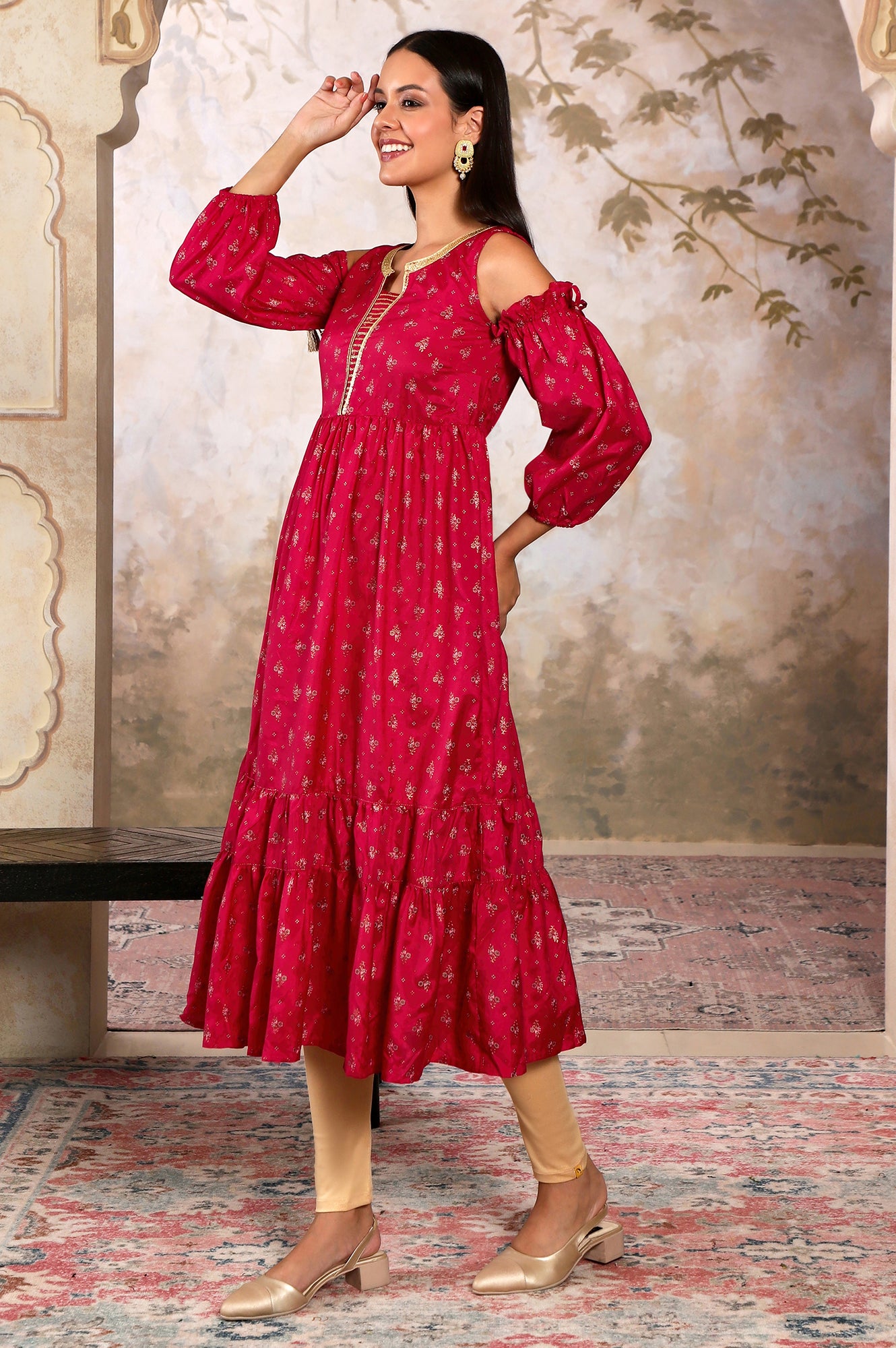 Pink Foil Printed Sequined kurta