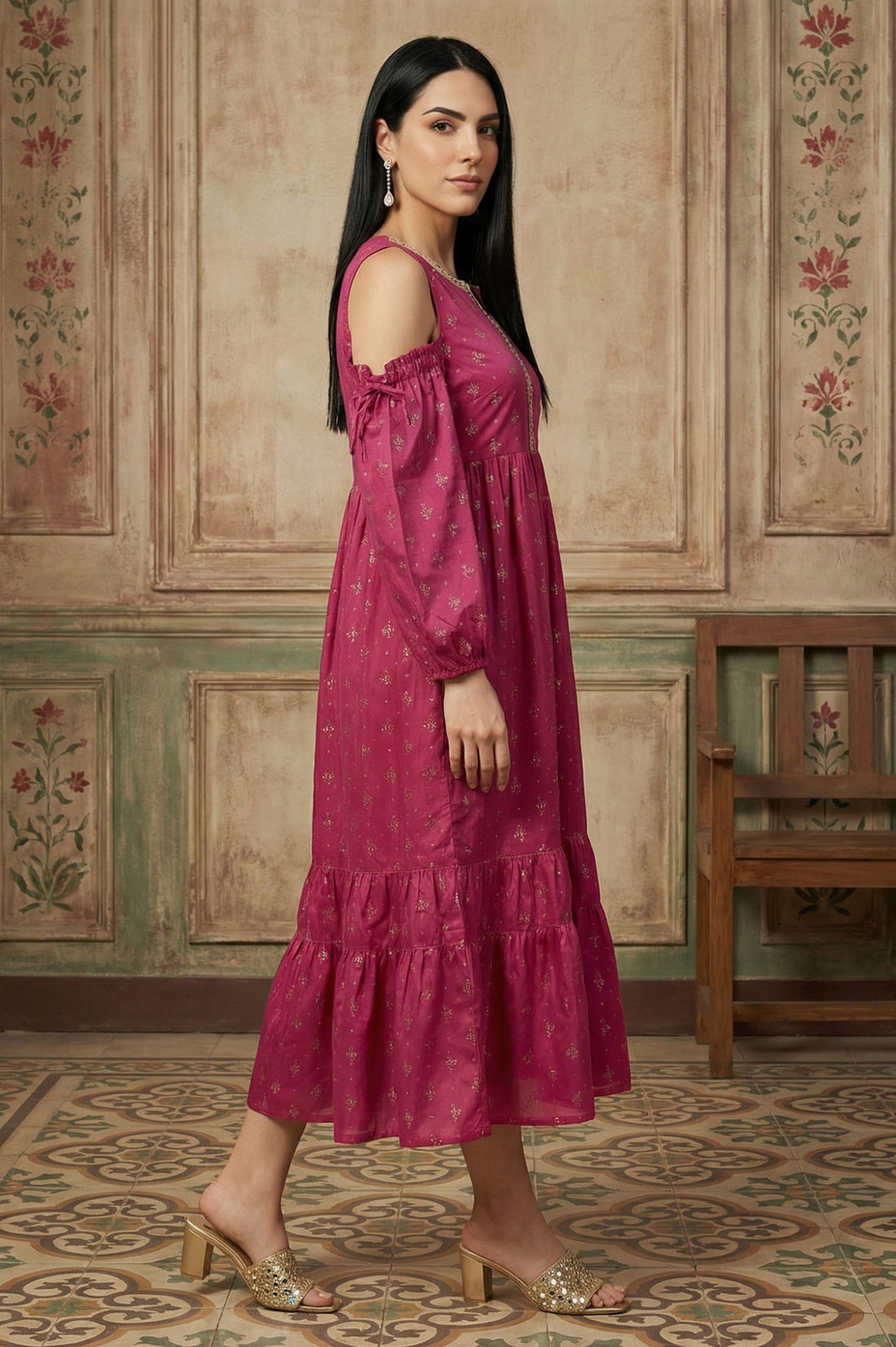 Pink Foil Printed Sequined kurta