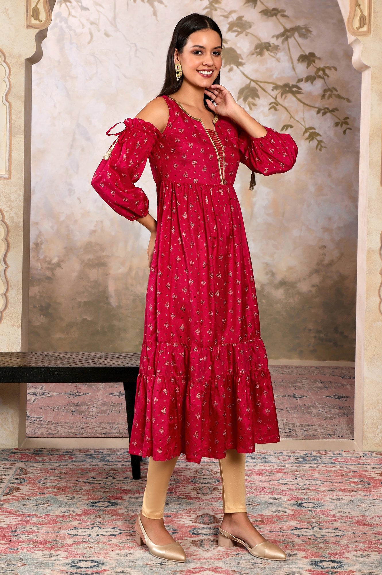 Pink Foil Printed Sequined kurta