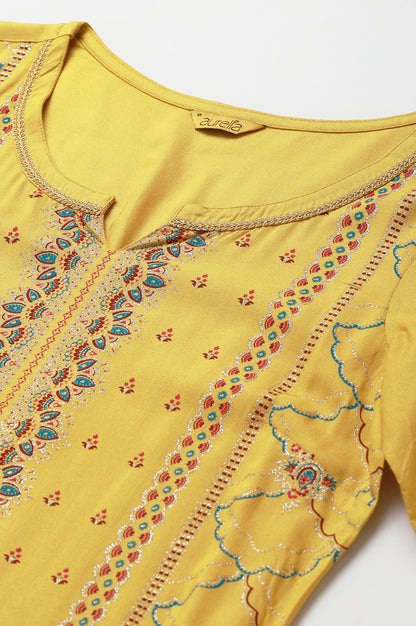 Yellow Foil Floral Printed kurta