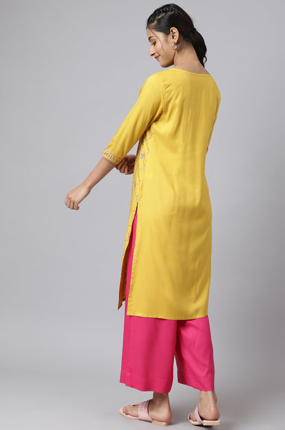 Yellow Foil Floral Printed kurta