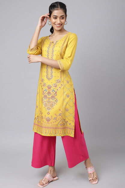 Yellow Foil Floral Printed kurta