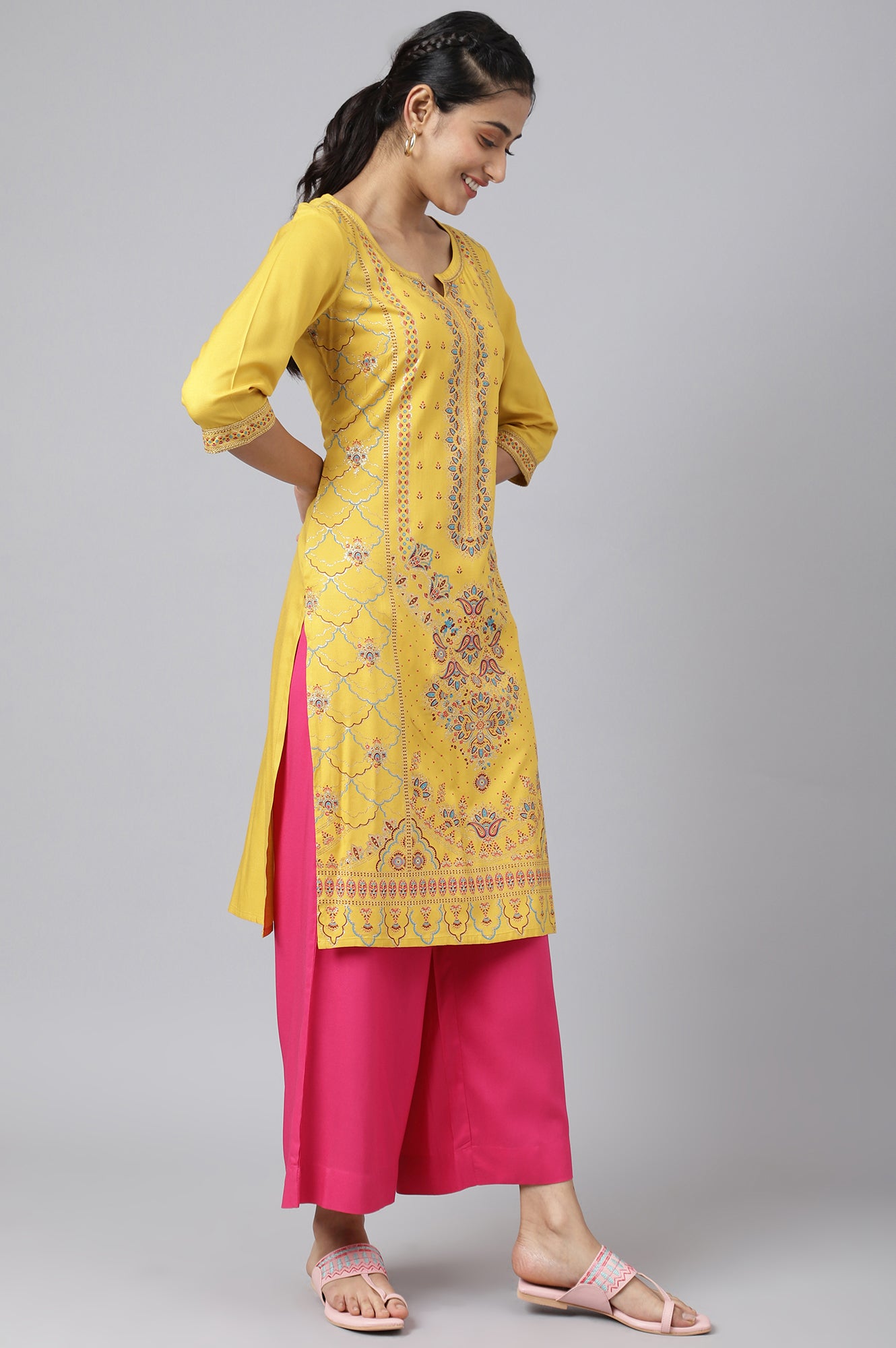 Yellow Foil Floral Printed kurta