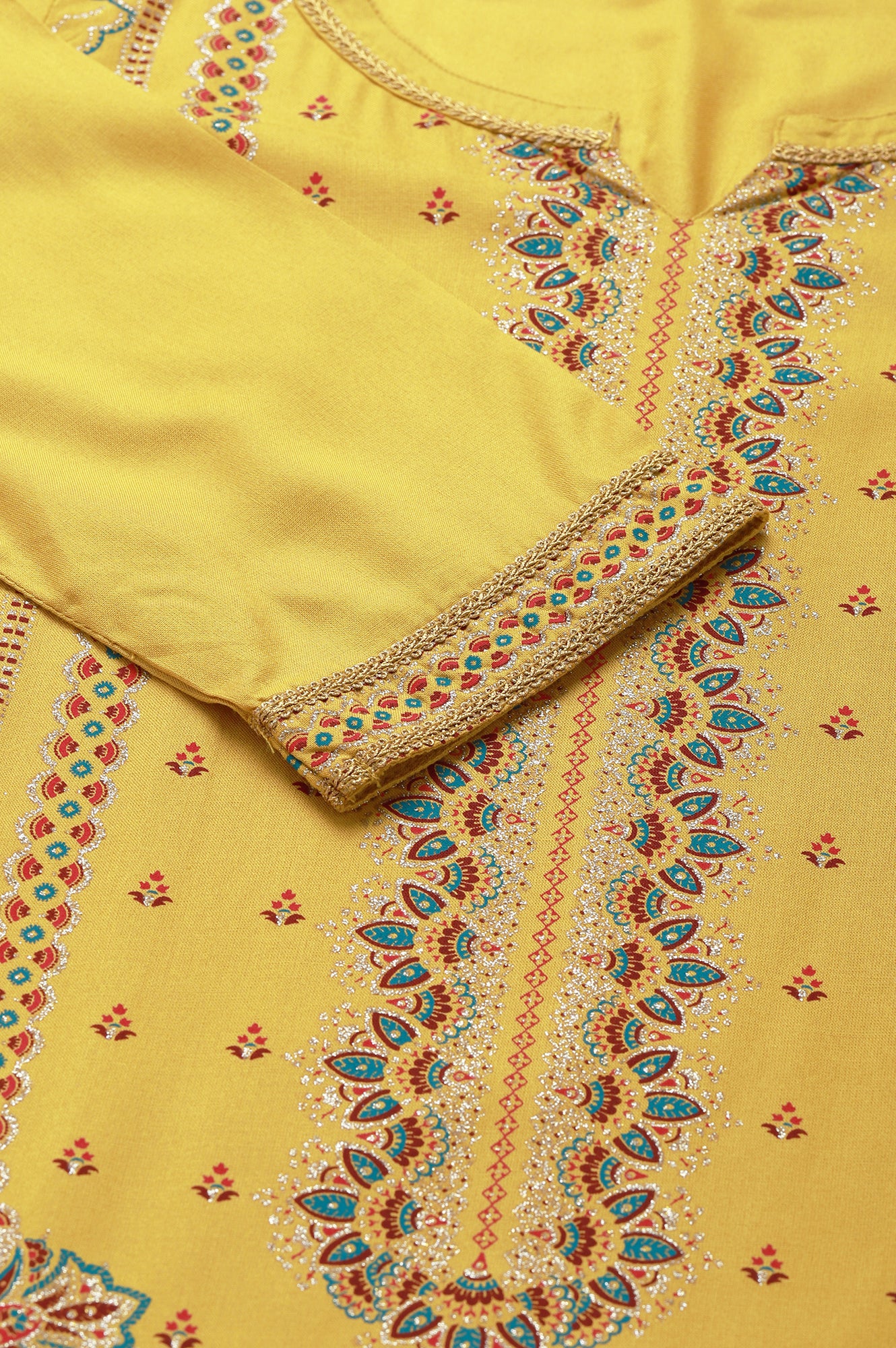 Yellow Foil Floral Printed kurta