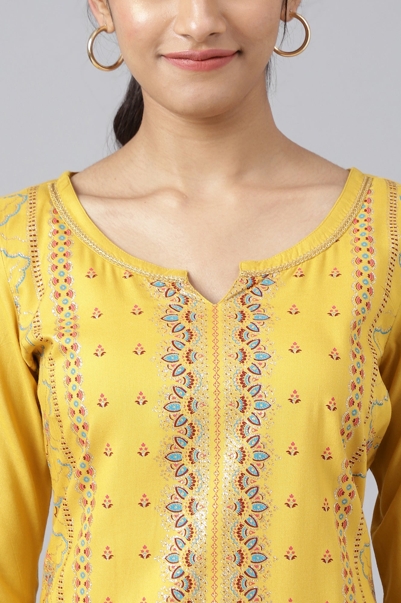 Yellow Foil Floral Printed kurta