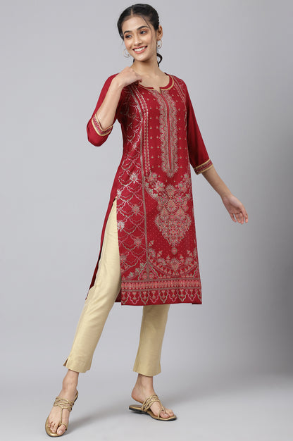 Maroon Foil Floral Printed kurta