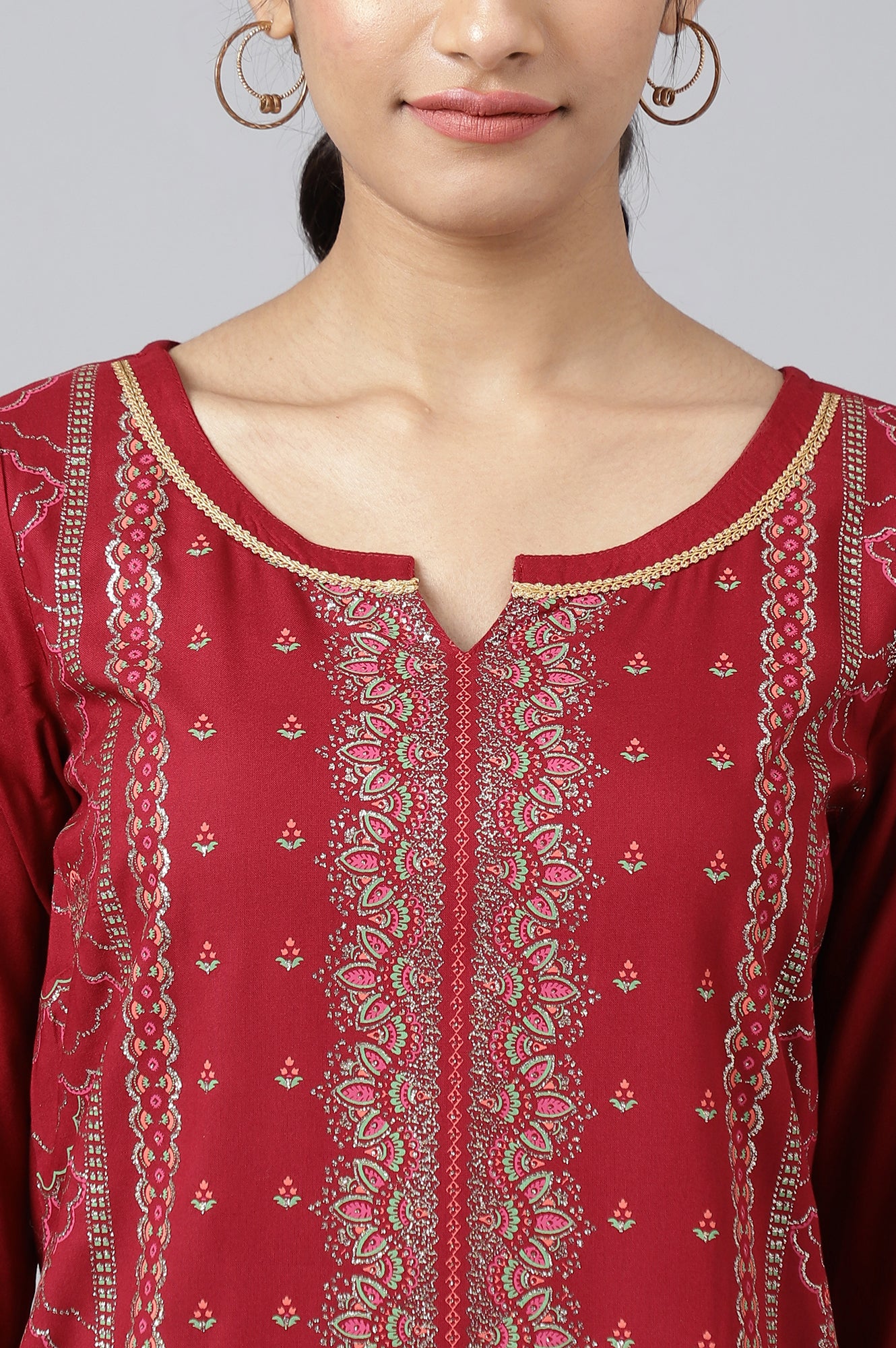 Maroon Foil Floral Printed kurta