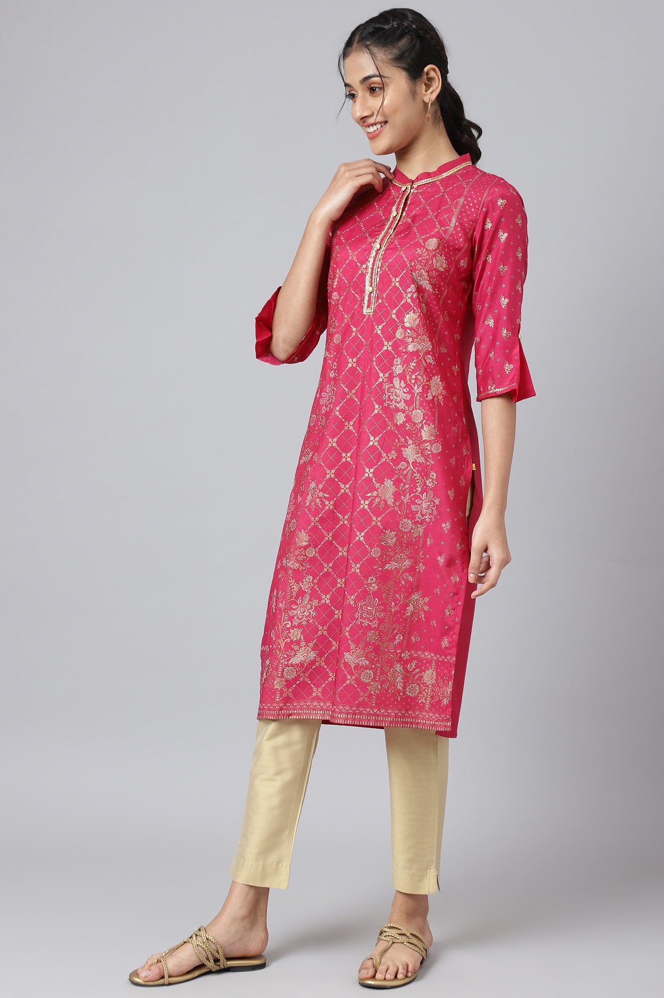 Pink Festive Straight Silhouette Ethnic kurta