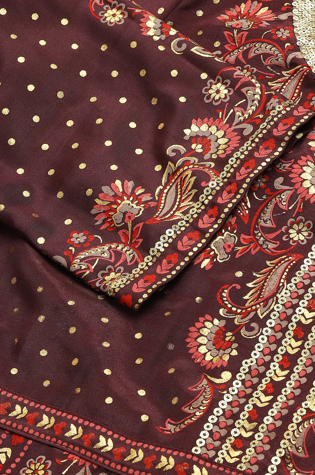 Dark Wine Foil Floral Printed Dress