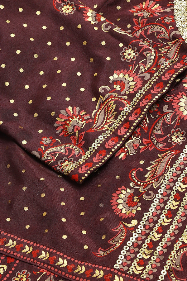 Dark Wine Foil Floral Printed Dress