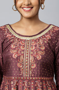 Dark Wine Foil Floral Printed Dress