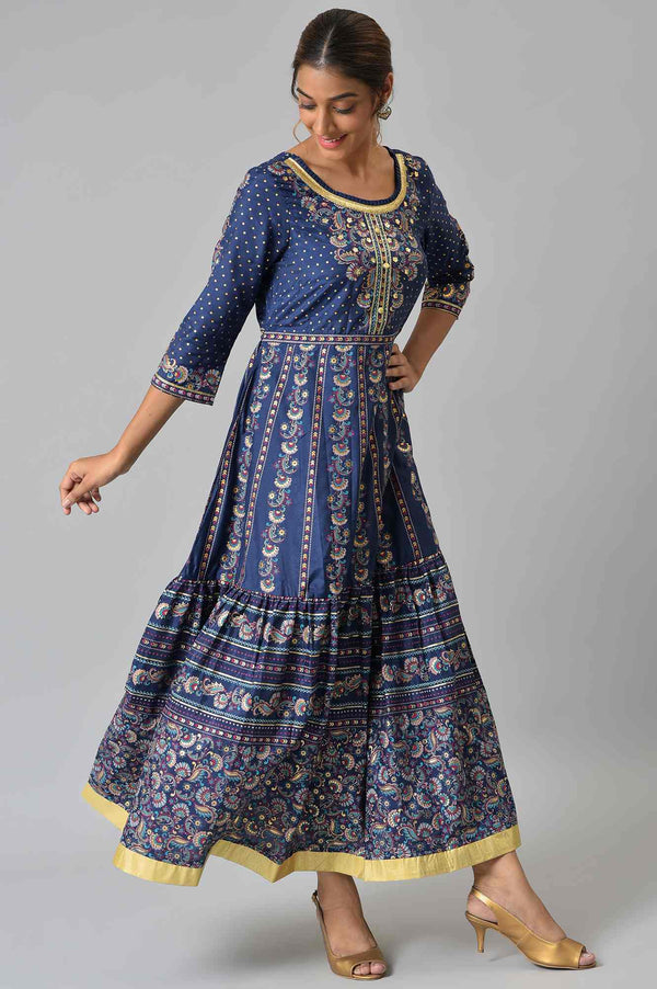 Navy Foil Floral Printed Dress