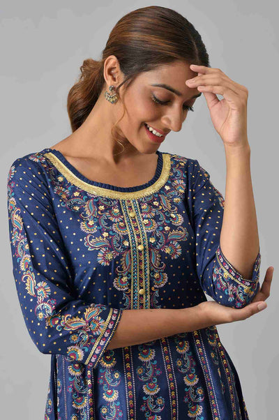 Navy Foil Floral Printed Dress