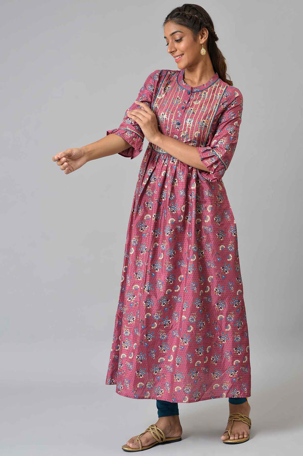 Pink Heavy Embellished A-line Ethnic kurta