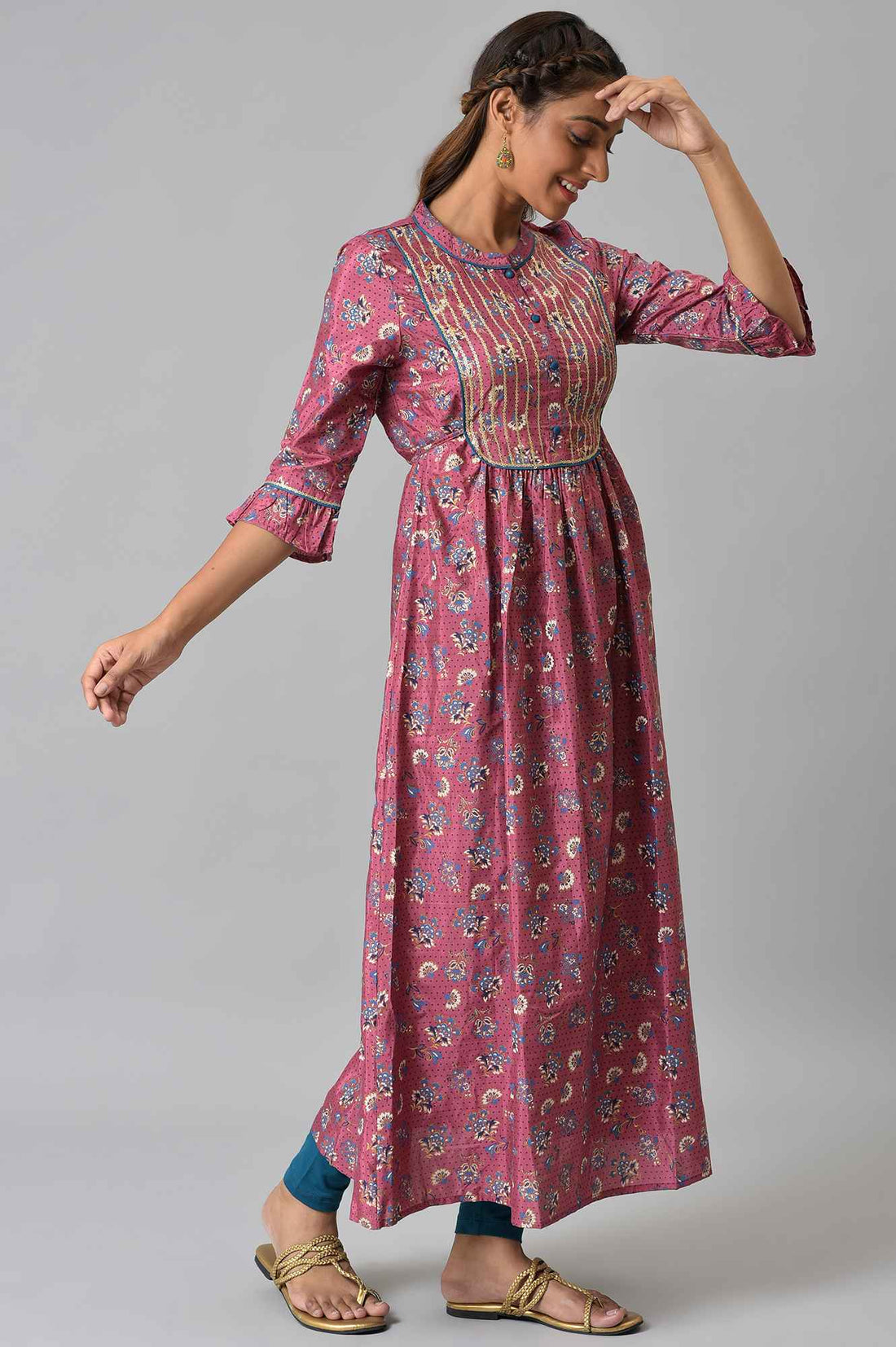 Pink Heavy Embellished A-line Ethnic kurta