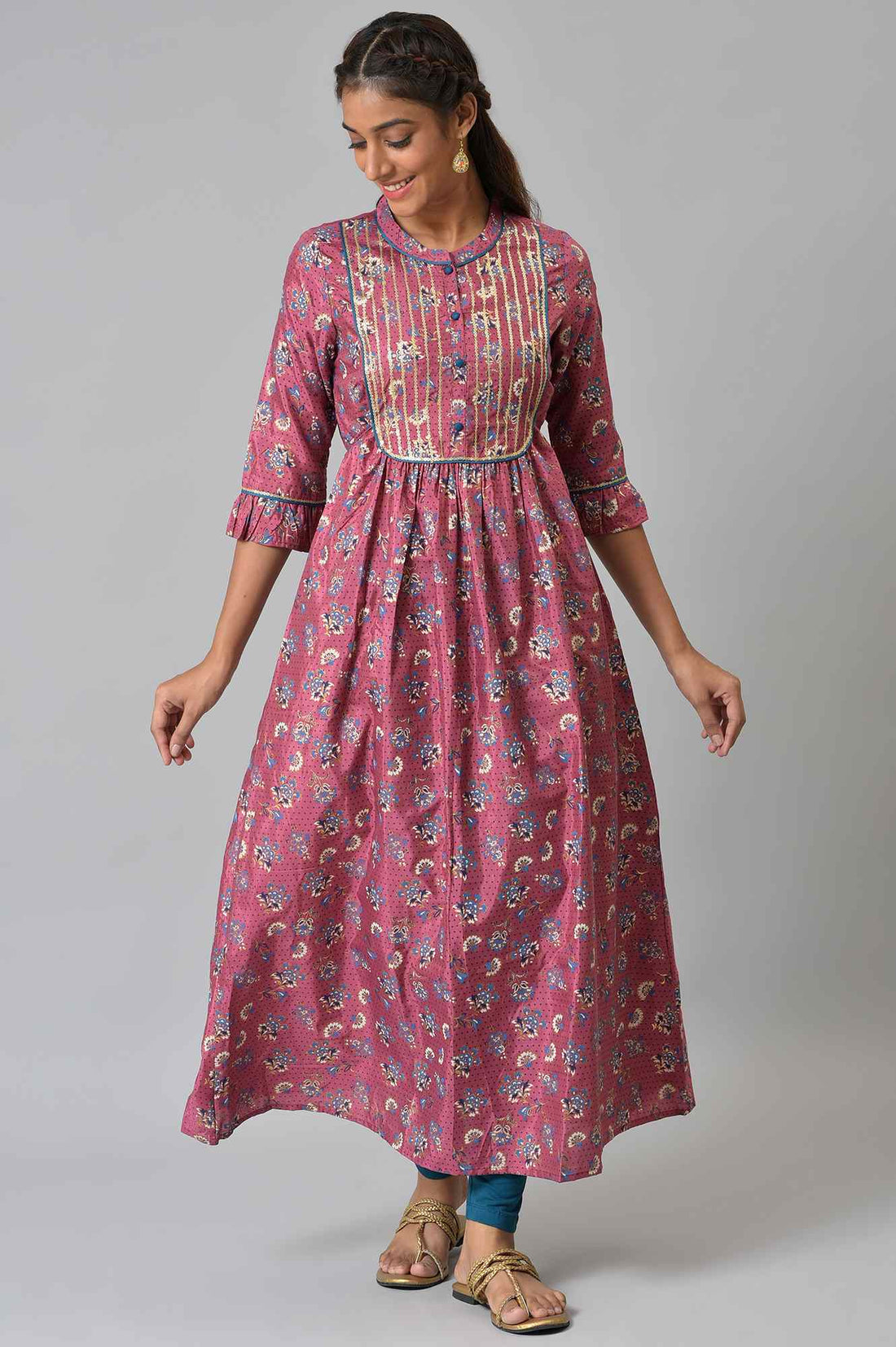 Pink Heavy Embellished A-line Ethnic kurta