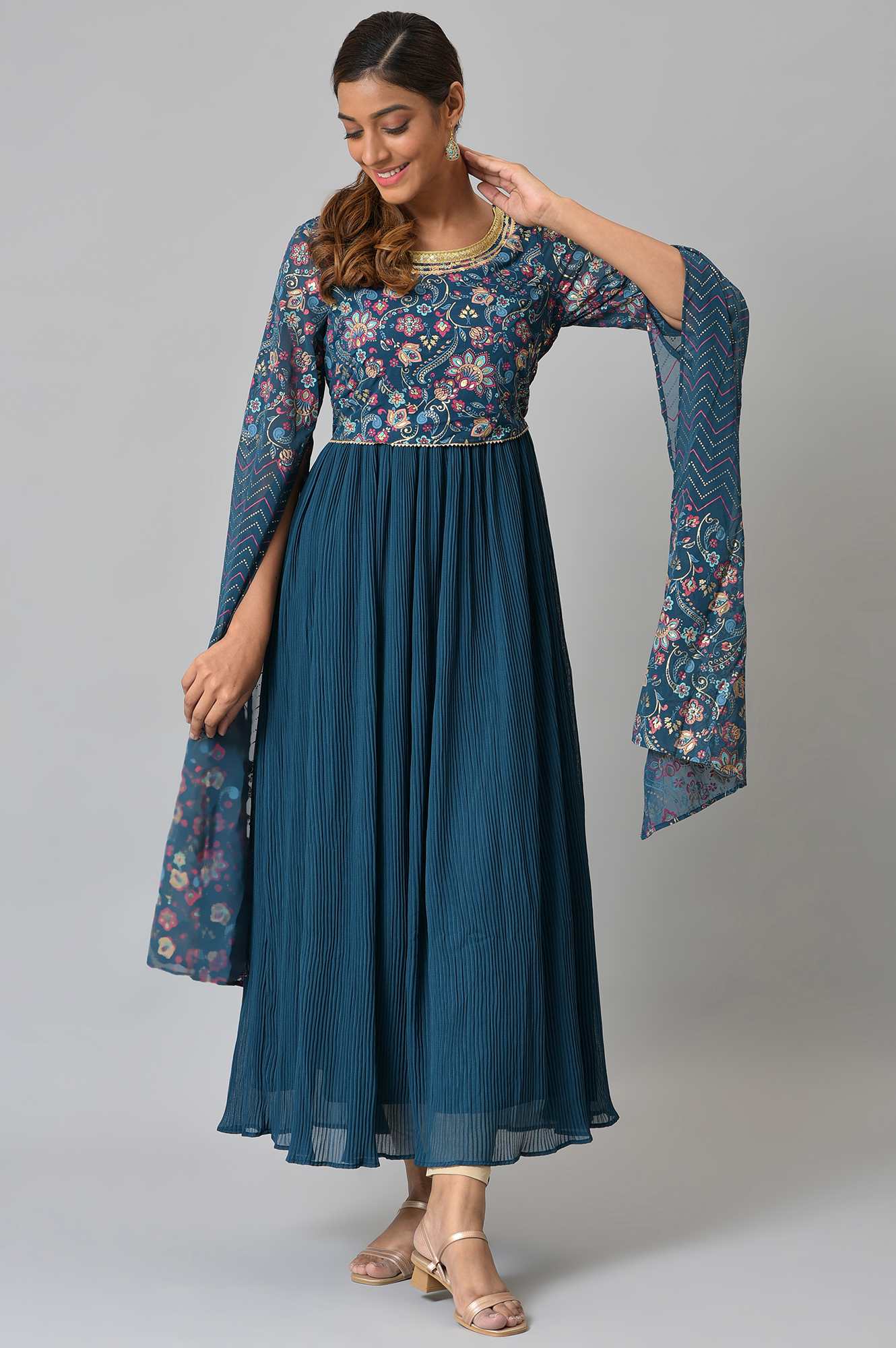 Blue Floral Printed Fairy kurta