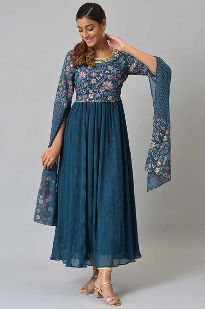 Blue Floral Printed Fairy kurta