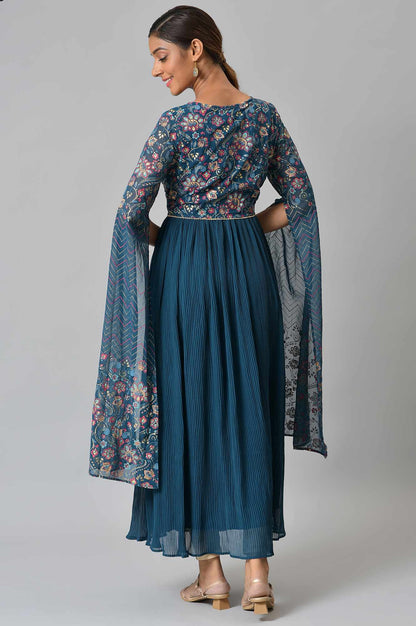 Blue Floral Printed Fairy kurta