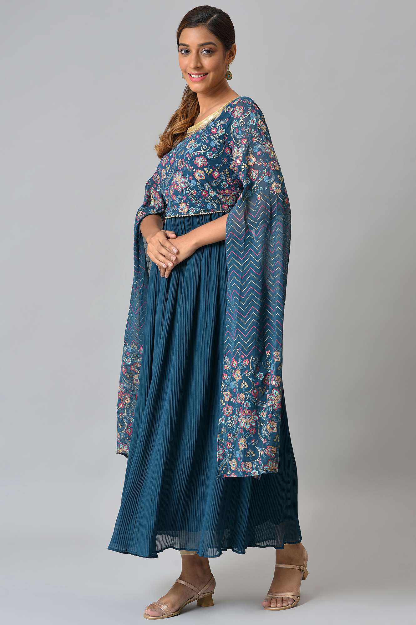 Blue Floral Printed Fairy kurta