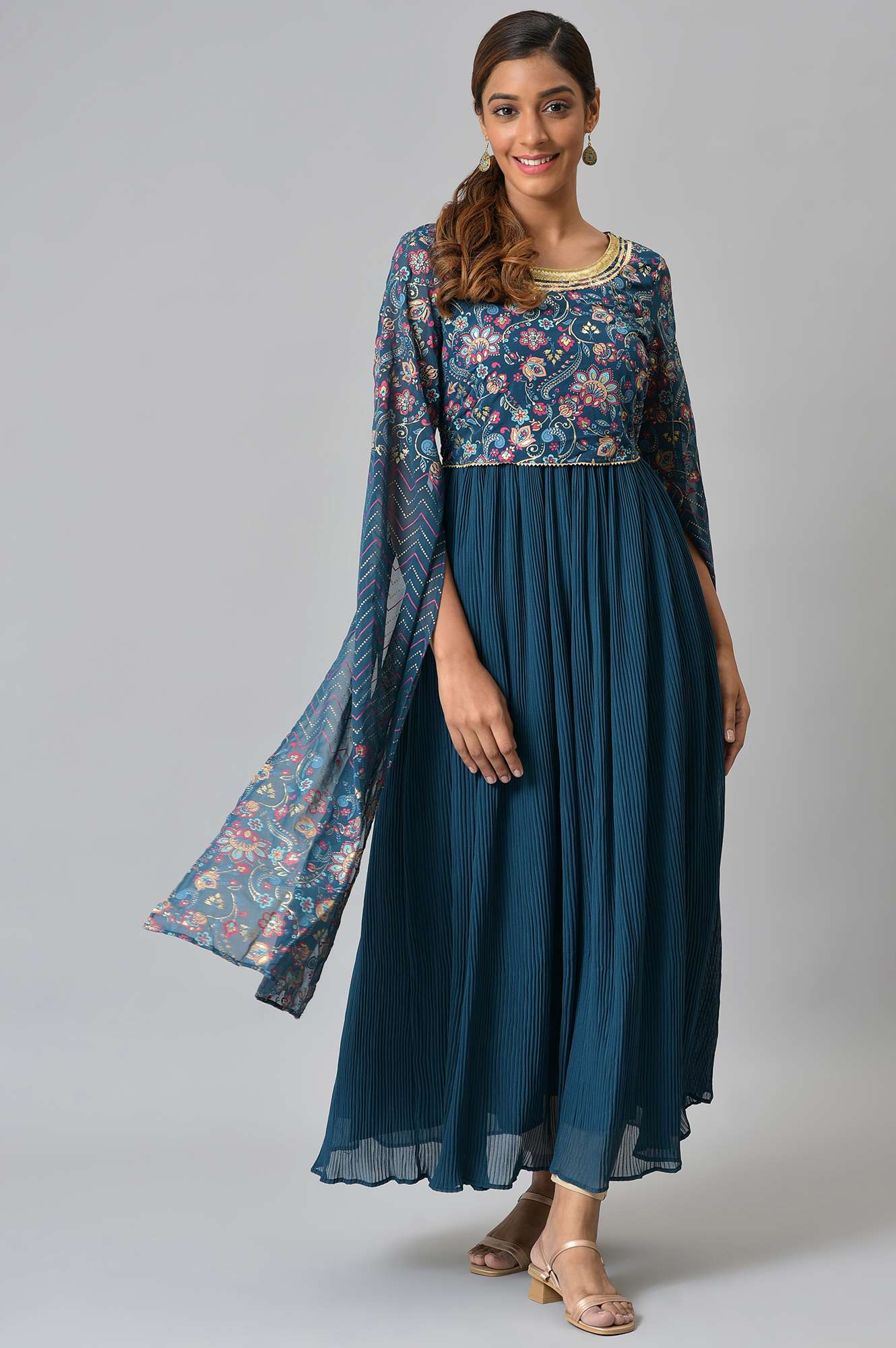 Blue Floral Printed Fairy kurta