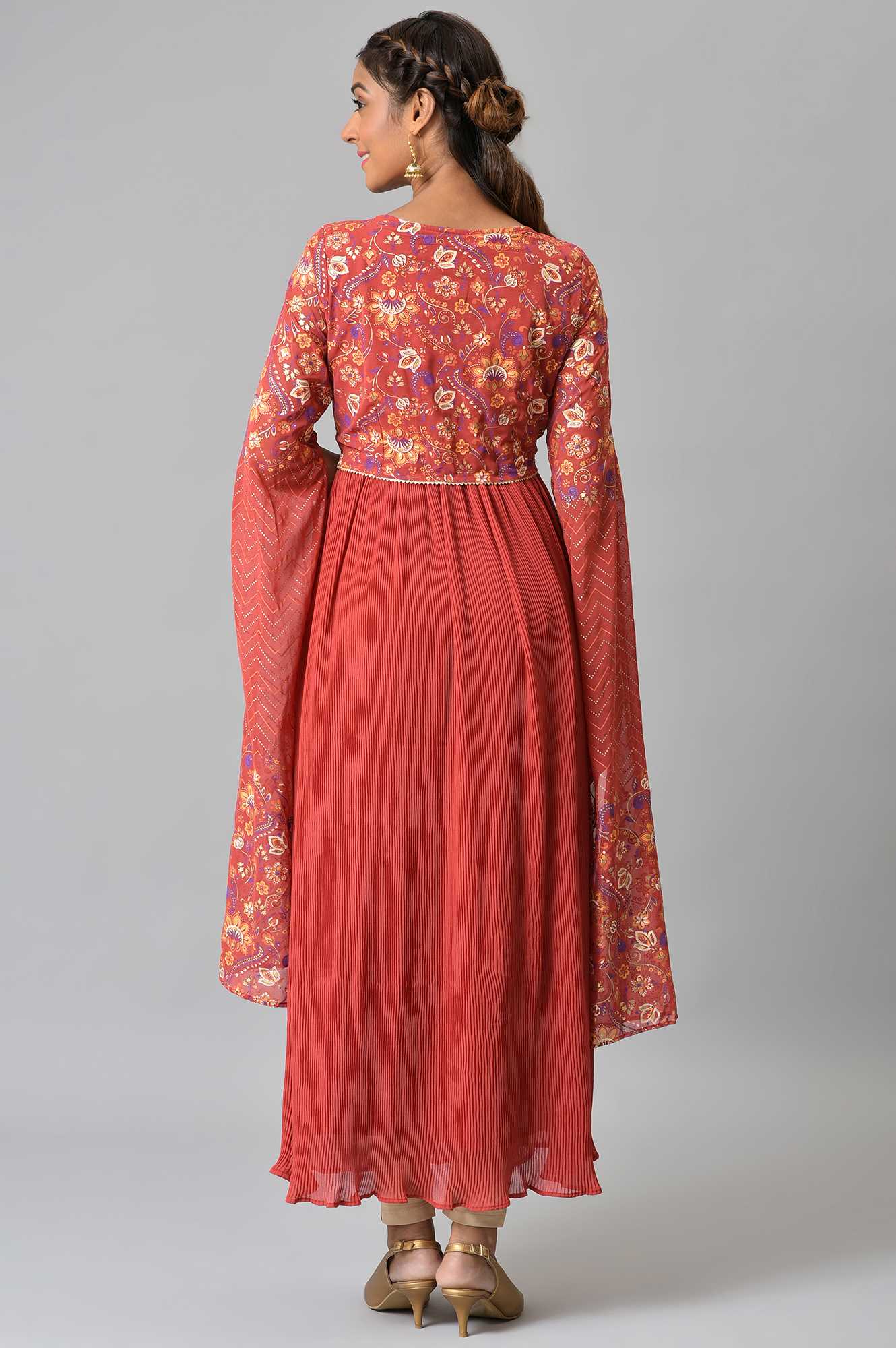 Red Floral Printed Fairy kurta