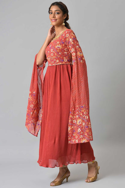 Red Floral Printed Fairy kurta