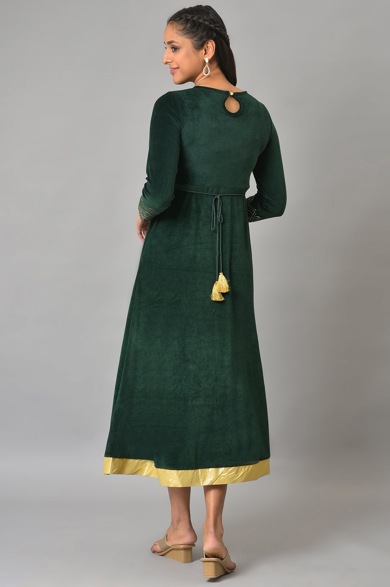 Green Zari Embroidered Long Dress