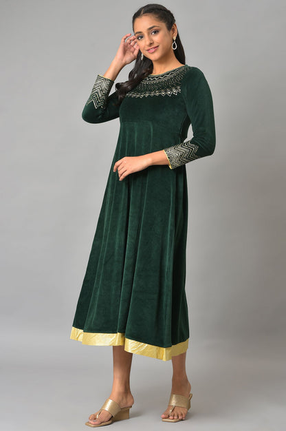 Green Zari Embroidered Long Dress