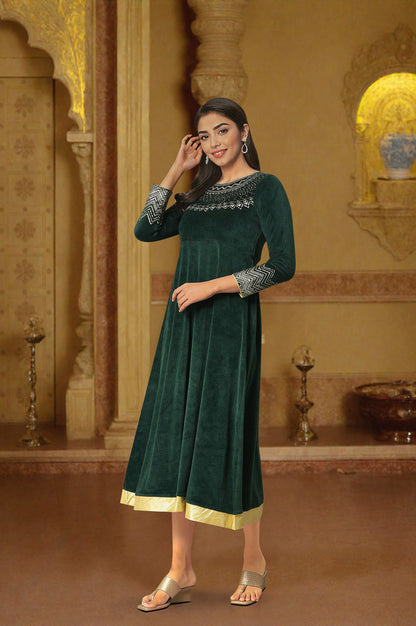 Green Zari Embroidered Long Dress