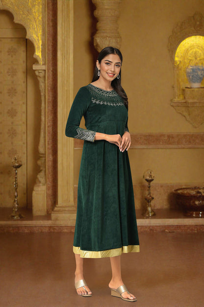 Green Zari Embroidered Long Dress