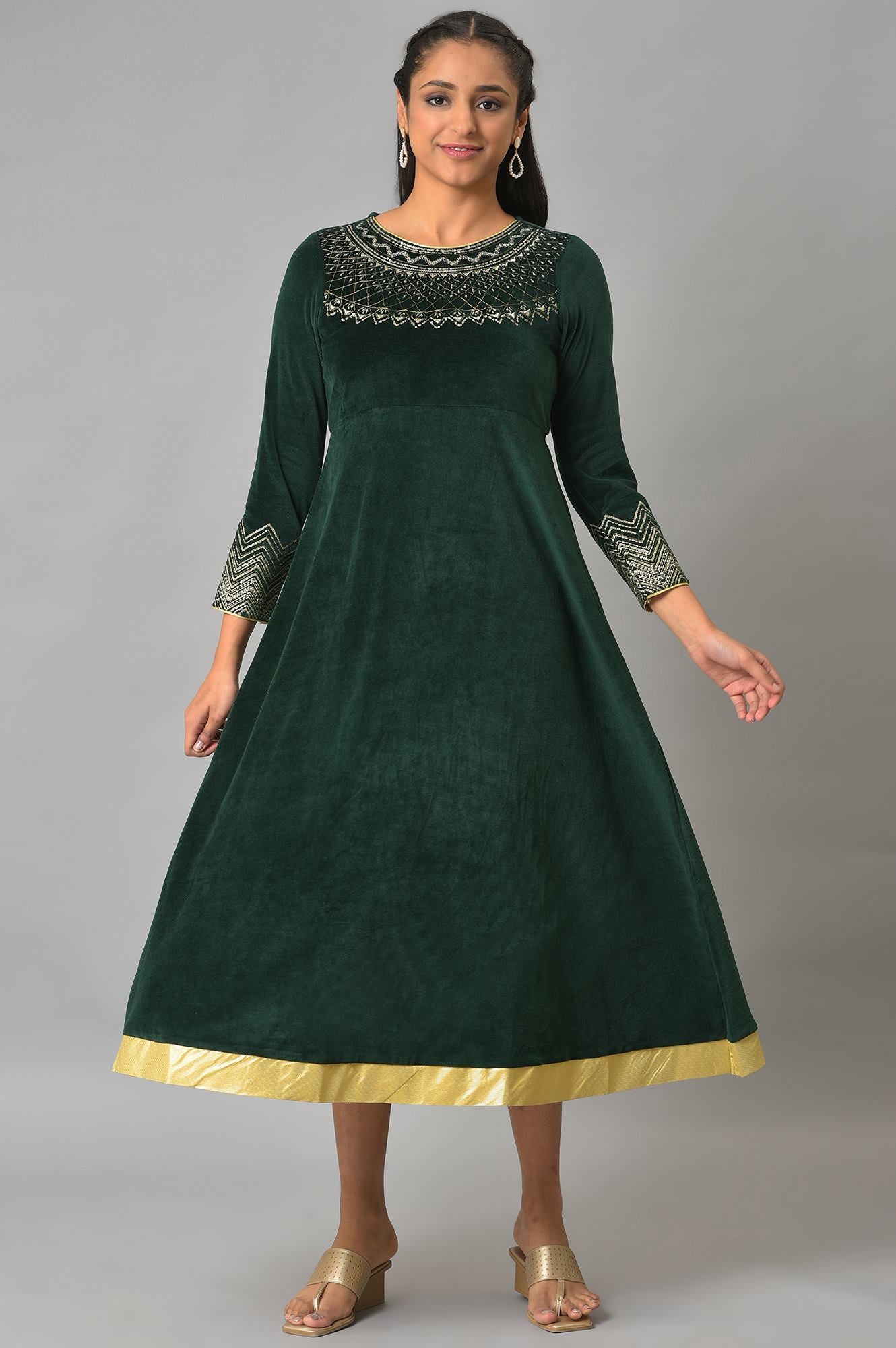 Green Zari Embroidered Long Dress