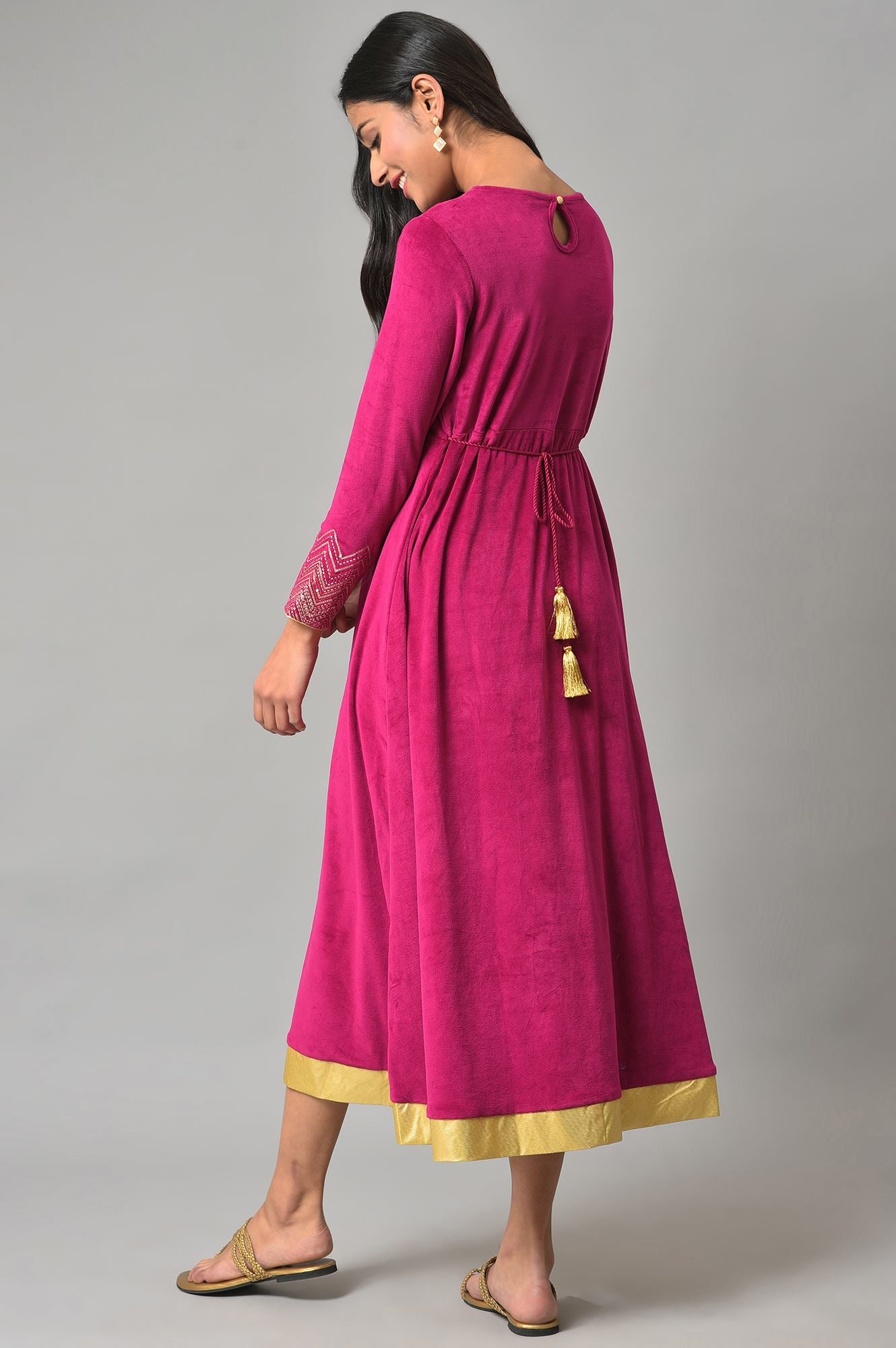 Pink Zari Embroidered Long Dress