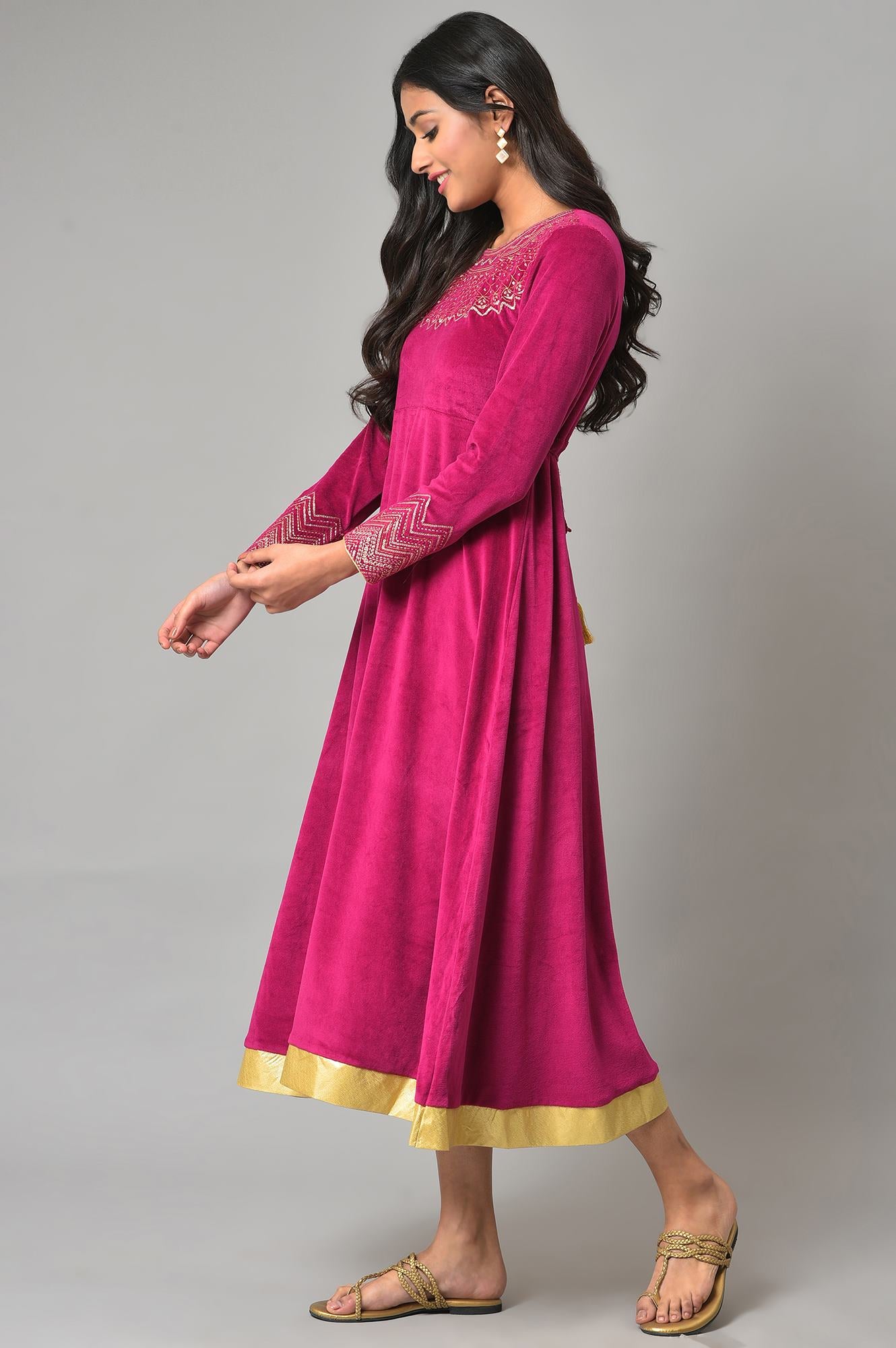 Pink Zari Embroidered Long Dress