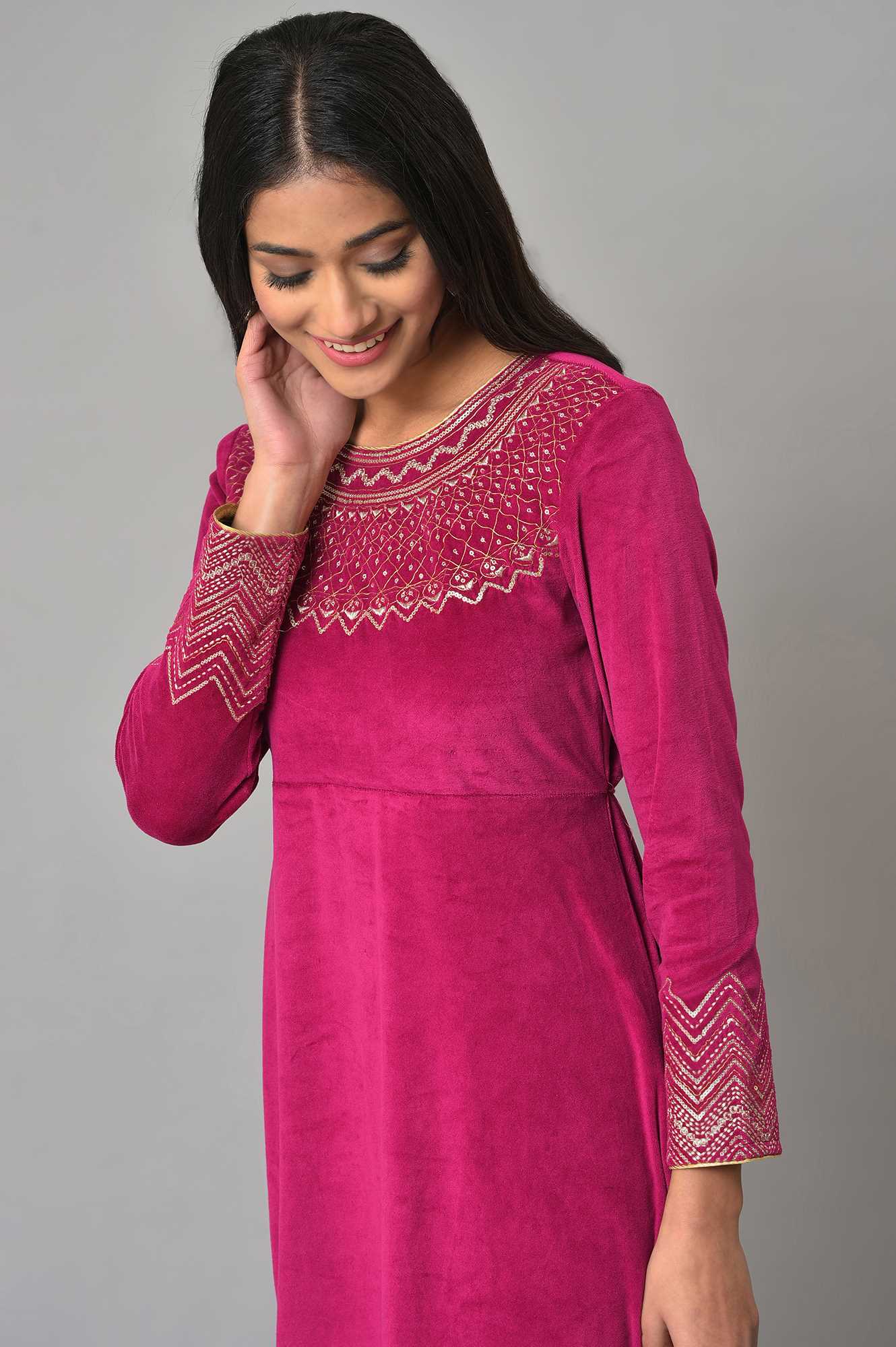 Pink Zari Embroidered Long Dress