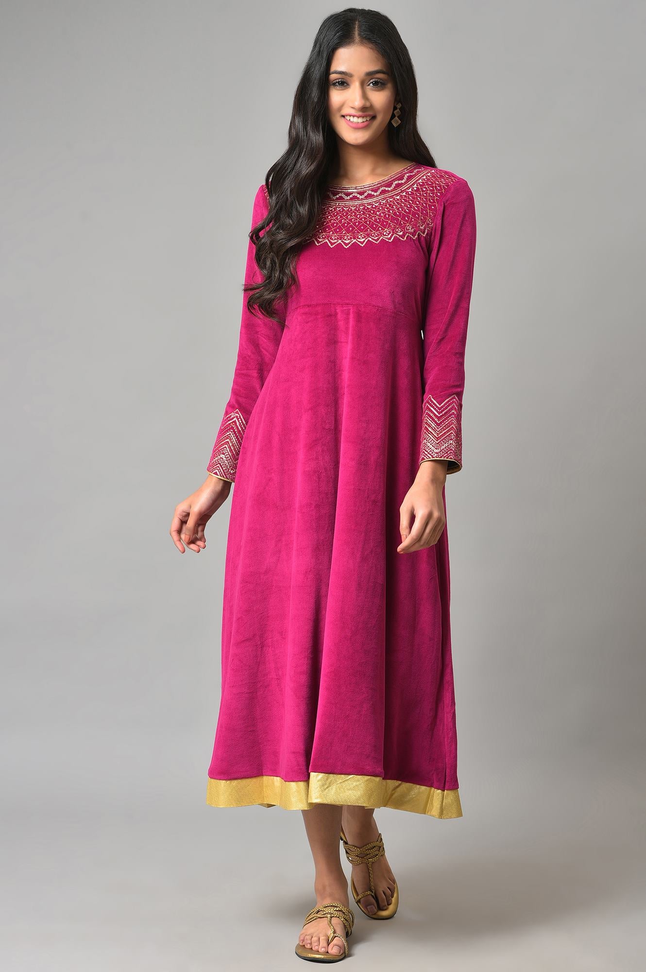 Pink Zari Embroidered Long Dress